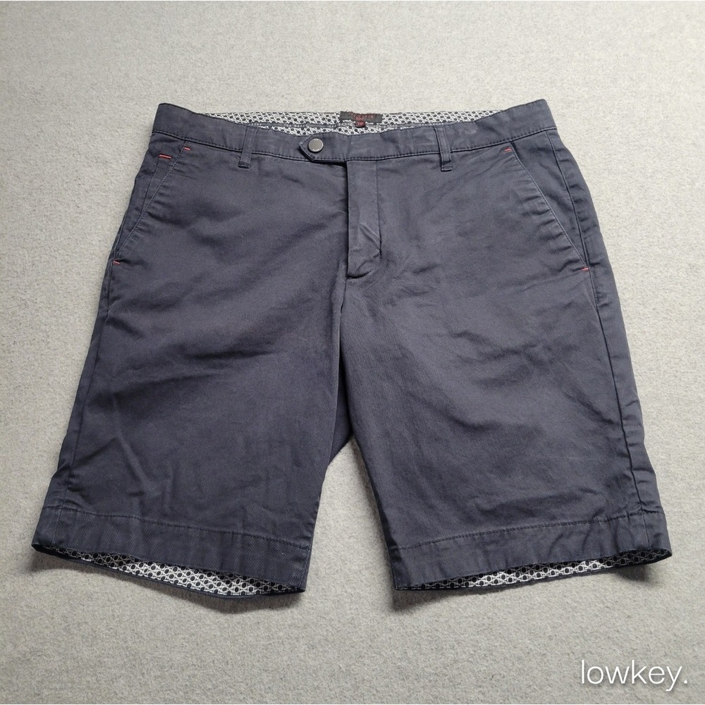Ted Baker Golf Mens Navy Blue Chino Shorts Size 33R Flat Front Cotton Twill 33